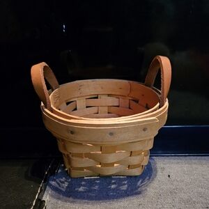 Longaberger Tan Woven Basket with Leather Handles